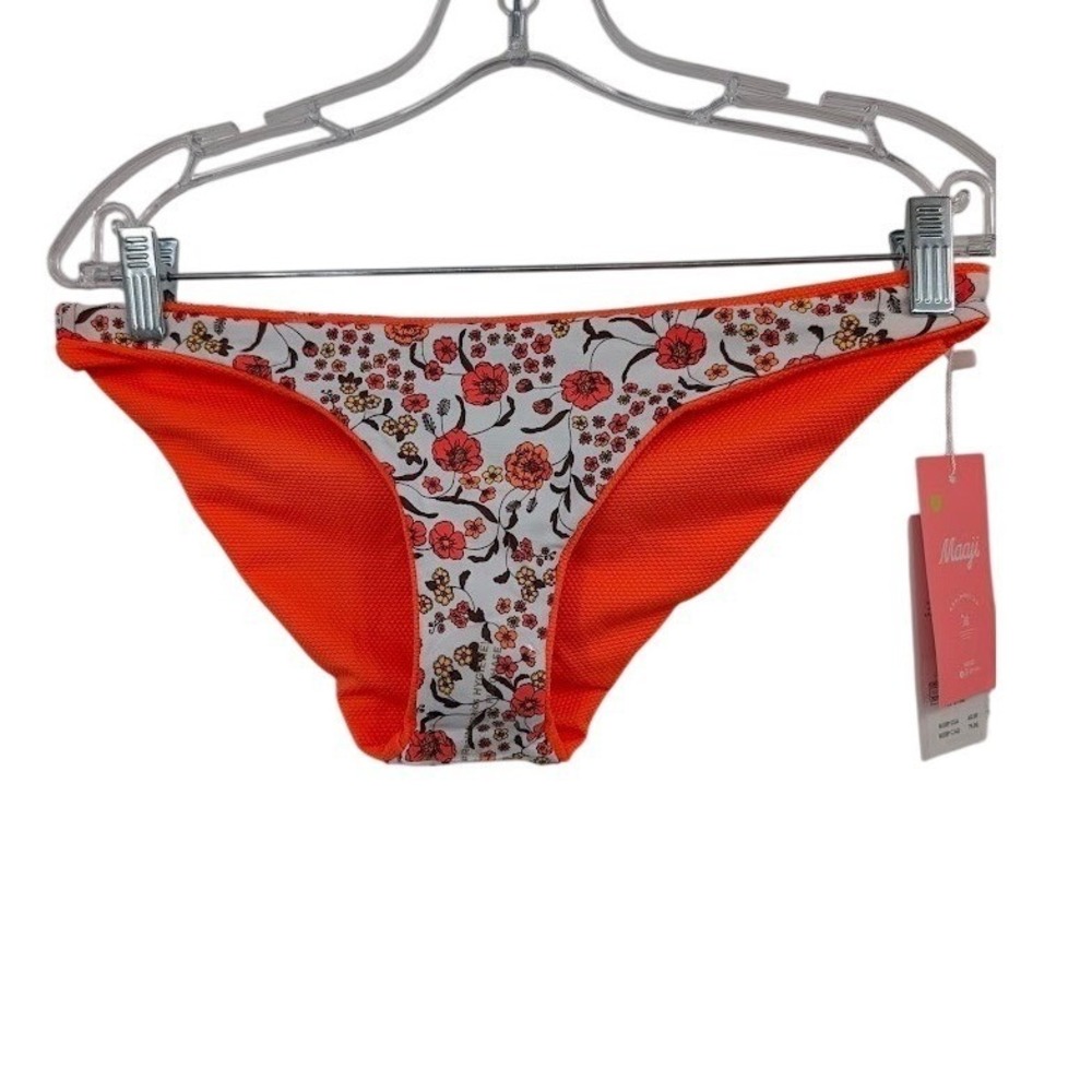 Maaji Orange Poppy Sublimity reversible bikini swim bottom orange floral NWT L‎